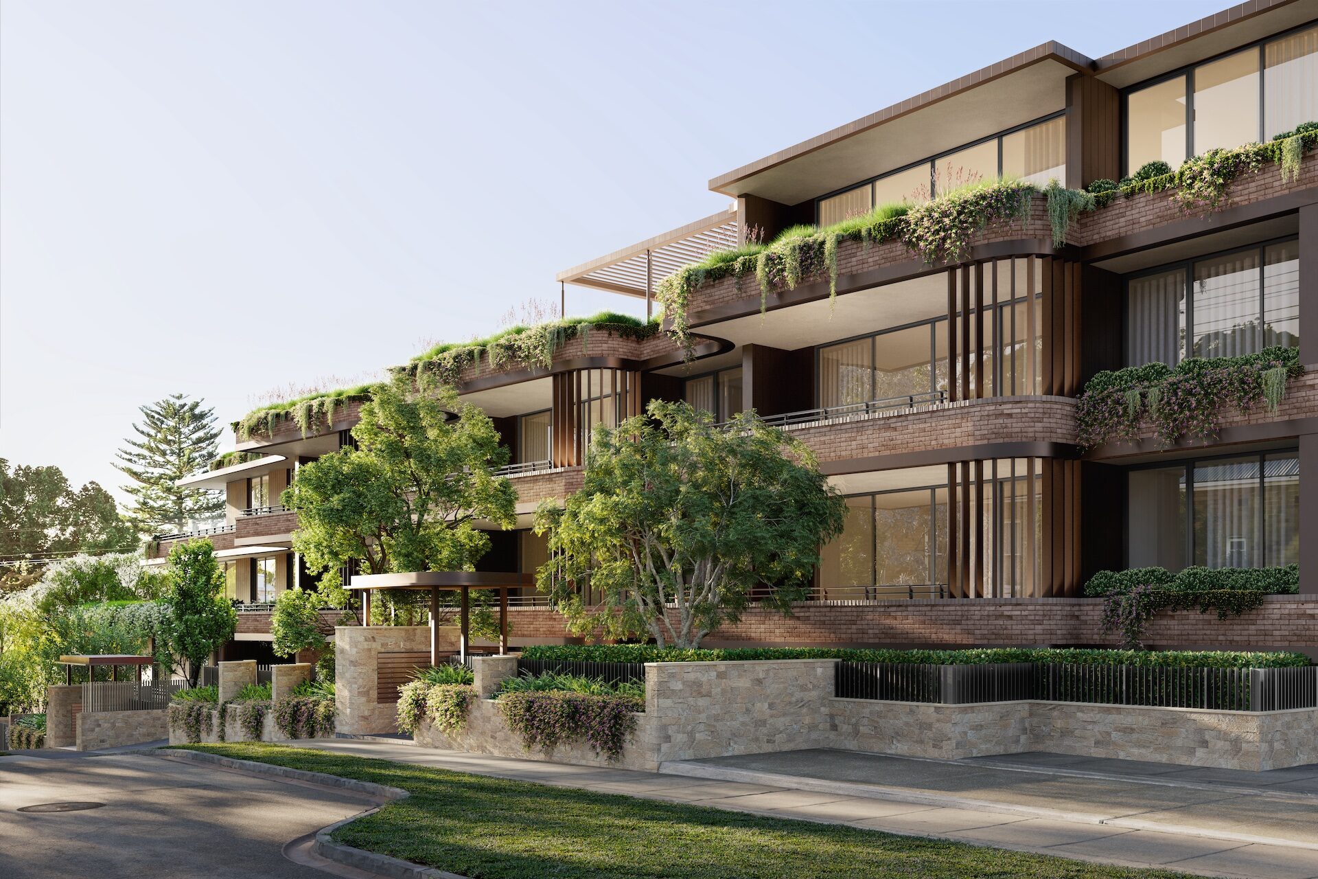 Mosman luxury apartment development exterior with landscaped terraces